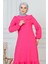 Kolu Lastikli Fırfır Detay Tesettür ELBISE-3161 Fuşya 2