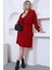 Kadın Kırmızı Polo V Yaka Pileli Etekli Triko Elbise 3