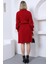 Kadın Kırmızı Polo V Yaka Pileli Etekli Triko Elbise 4