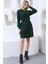 Kadın Zümrüt Yeşil Polo Yaka Pileli Triko Elbise 3