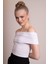Afrodit Kadın Beyaz Omzu Açık Büzgülü Crop Body - Şık ve Rahat Fit Bluz 1