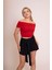 Afrodit Kadın Kırmızı Omzu Açık Büzgülü Crop Body - Şık ve Rahat Fit Bluz 2