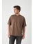 Panel Detaylı Basic Oversize Erkek T-Shirt - Kahve 1