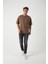 Panel Detaylı Basic Oversize Erkek T-Shirt - Kahve 4