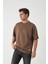 Panel Detaylı Basic Oversize Erkek T-Shirt - Kahve 5
