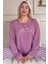 Pudra Ready Desenli Bambu Uzun Kol Kadın Pijama Takımı 1
