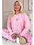 Pembe Love Desenli Bambu Uzun Kol Kadın Pijama Takımı 1
