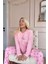 Pembe Love Desenli Bambu Uzun Kol Kadın Pijama Takımı 2
