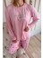 Pembe Love Desenli Bambu Uzun Kol Kadın Pijama Takımı 4