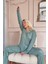 Yeşil Heart Desenli Bambu Önden Düğmeli Uzun Kol Kadın Pijama Takımı 3
