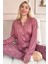 Pudra Heart Desenli Bambu Önden Düğmeli Uzun Kol Kadın Pijama Takımı 1