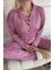 Pudra Stars Desenli Bambu Önden Düğmeli Uzun Kol Kadın Pijama Takımı 5
