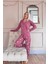 Pudra Daisy Desenli Bambu Önden Düğmeli Uzun Kol Kadın Pijama Takımı 5