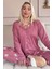Pudra Daisy Desenli Bambu Önden Düğmeli Uzun Kol Kadın Pijama Takımı 1