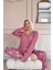 Pudra Daisy Desenli Bambu Önden Düğmeli Uzun Kol Kadın Pijama Takımı 2