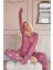 Pudra Daisy Desenli Bambu Önden Düğmeli Uzun Kol Kadın Pijama Takımı 3