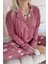 Pudra Daisy Desenli Bambu Önden Düğmeli Uzun Kol Kadın Pijama Takımı 4
