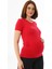 Kırmızı Hamile Bluz Özel Tasarım Baskılı Sim Detaylı Pamuklu Esnek Kumaş 3
