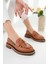 Shadow Model Taba Cilt Leopar Şerit ve Toka Detaylı Kadın Loafer Günlük Ayakkabı 2
