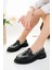 Shadow Model Siyah Cilt Leopar Şerit ve Toka Detaylı Kadın Loafer Günlük Ayakkabı 4