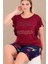 Bordo - Lacivert Renk ve Gül Desenli 10428 Şortlu Büyük Beden Anne Pijama Takımı 4