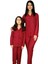 Anne Kız Kombin Önden Düğmeli Bebe Yaka %100 Pamuk Pijama Takımı (Kırmızı Noktalı) 1