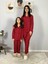 Anne Kız Kombin Önden Düğmeli Bebe Yaka %100 Pamuk Pijama Takımı (Kırmızı Noktalı) 2