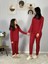 Anne Kız Kombin Önden Düğmeli Bebe Yaka %100 Pamuk Pijama Takımı (Kırmızı Noktalı) 4