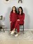 Anne Kız Kombin Önden Düğmeli Bebe Yaka %100 Pamuk Pijama Takımı (Kırmızı Noktalı) 5