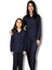 Anne Kız Kombin Önden Düğmeli Bebe Yaka %100 Pamuk Pijama Takımı (Lacivert Noktalı) 1