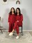 Anne Kız Kombin Önden Düğmeli Bebe Yaka %100 Pamuk Love Desenli Pijama Takımı (Kırmızı) 3