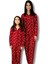Anne Kız Kombin Önden Düğmeli Bebe Yaka %100 Pamuk Love Desenli Pijama Takımı (Kırmızı) 1