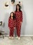 Anne Kız Kombin Önden Düğmeli Bebe Yaka %100 Pamuk Girl Desenli Pijama Takımı (Kırmızı) 2