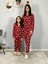 Anne Kız Kombin Önden Düğmeli Bebe Yaka %100 Pamuk Girl Desenli Pijama Takımı (Kırmızı) 4