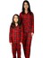 Anne Kız Kombin Önden Düğmeli Bebe Yaka %100 Pamuk Ekose Desenli Pijama Takımı (Kırmızı) 1