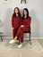Anne Kız Kombin Önden Düğmeli Bebe Yaka %100 Pamuk Ekose Desenli Pijama Takımı (Kırmızı) 2