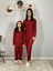 Anne Kız Kombin Önden Düğmeli Bebe Yaka %100 Pamuk Ekose Desenli Pijama Takımı (Kırmızı) 3
