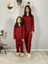 Anne Kız Kombin Önden Düğmeli Bebe Yaka %100 Pamuk Ekose Desenli Pijama Takımı (Kırmızı) 5