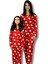 Anne Kız Kombin Önden Düğmeli Bebe Yaka %100 Pamuk Kitty Kedicik Desenli Pijama Takımı (Kırmızı) 1