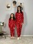 Anne Kız Kombin Önden Düğmeli Bebe Yaka %100 Pamuk Kalp Desenli Pijama Takımı (Kırmızı) 3