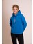 Muse Kadın Sax Mavi Oversize Kapüşonlu Sweatshirt - Nakış Detaylı, Rahat Kesim, Günlük ve Spor Kombinlere Uygun 3