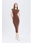 Bodycon Vücudu Saran Bisiklet Yaka Ribana Kısa Kollu Midi Elbise D5220AX25SP 2