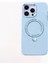 iPhone 15 Pro Kılıf Magsafe Şarj Özellikli Standlı Suni Deri Dancing Circle Serisi Kapak Mavi 2