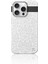 iPhone 16 Pro Kılıf Magsafe Şarj Özellikli Suni Deri Desenli Print Serisi Kapak Beyaz 1