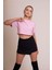 Delicate Kadın Pembe Oversize Kısa Kollu Crop Tişört – %100 Pamuk Sırtı Baskılı Disco Top Tasarımı, Günlük Rahat Stil, Sokak Modası 3