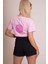 Delicate Kadın Pembe Oversize Kısa Kollu Crop Tişört – %100 Pamuk Sırtı Baskılı Disco Top Tasarımı, Günlük Rahat Stil, Sokak Modası 4