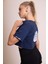 Delicate Kadın Lacivert Oversize Kısa Kollu Crop Tişört – %100 Pamuk Sırtı Baskılı Disco Top Tasarımı, Günlük Rahat Stil, Sokak Modası 4