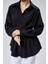 Kadın Belden Oturtmalı Pileli Tunik Siyah Gömlek 3