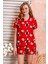 Kadın Gömlek Yaka Şortlu Desenli Pijama Takımı Kırmızı - 925046 3