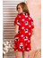 Kadın Gömlek Yaka Şortlu Desenli Pijama Takımı Kırmızı - 925046 4